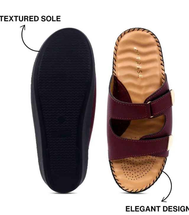TRASE Orthopedic Extra Soft Double Strap Slippers for Women Footwear | Adjustable Strap Cushioned Wedges Doctor Sandals | Comfortable & Lightweight - 11