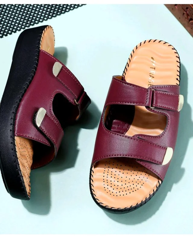TRASE Orthopedic Extra Soft Double Strap Slippers for Women Footwear | Adjustable Strap Cushioned Wedges Doctor Sandals | Comfortable & Lightweight - 11