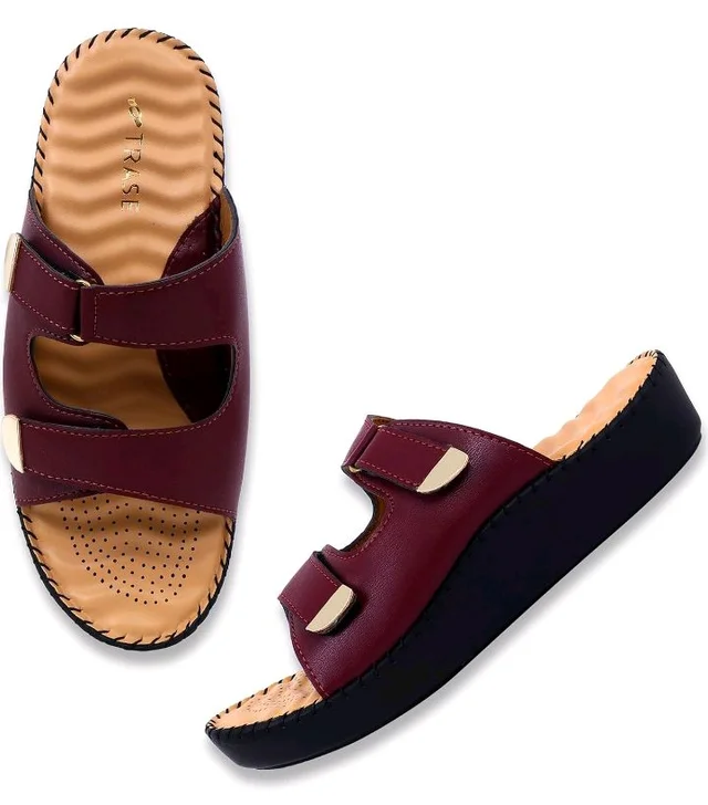 TRASE Orthopedic Extra Soft Double Strap Slippers for Women Footwear | Adjustable Strap Cushioned Wedges Doctor Sandals | Comfortable & Lightweight - 11