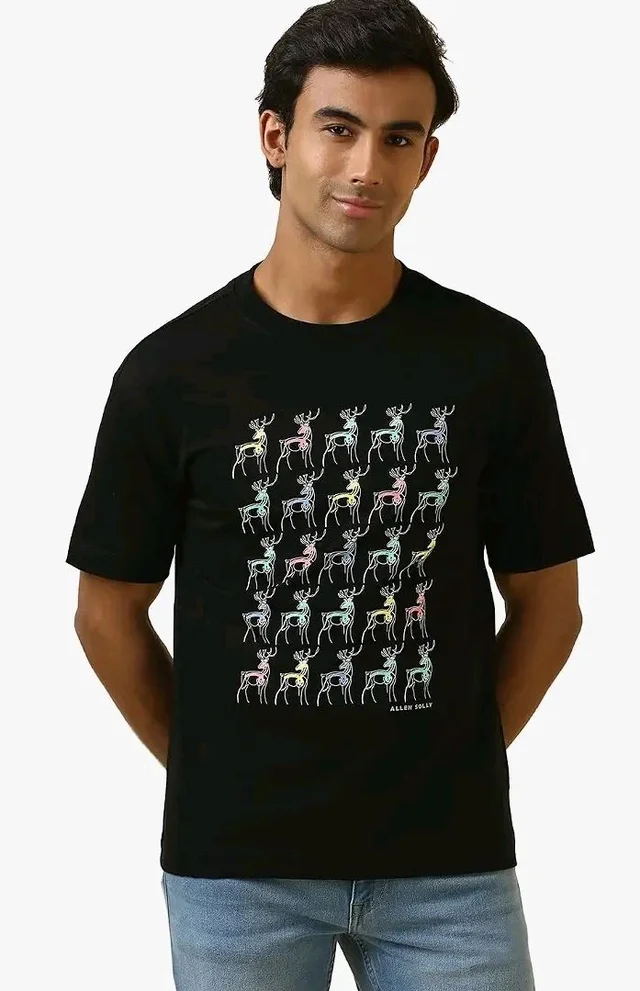 Allen Solly Men's Cotton T-Shirt | Drop Shoulder | Chest Print | Regular Fit | Casual Streetwear Style
- M