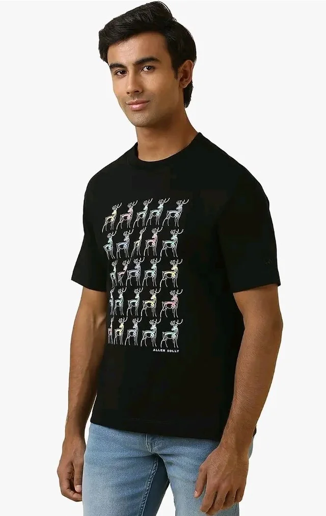 Allen Solly Men's Cotton T-Shirt | Drop Shoulder | Chest Print | Regular Fit | Casual Streetwear Style
- M