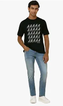 Allen Solly Men's Cotton T-Shirt | Drop Shoulder | Chest Print | Regular Fit | Casual Streetwear Style
- M