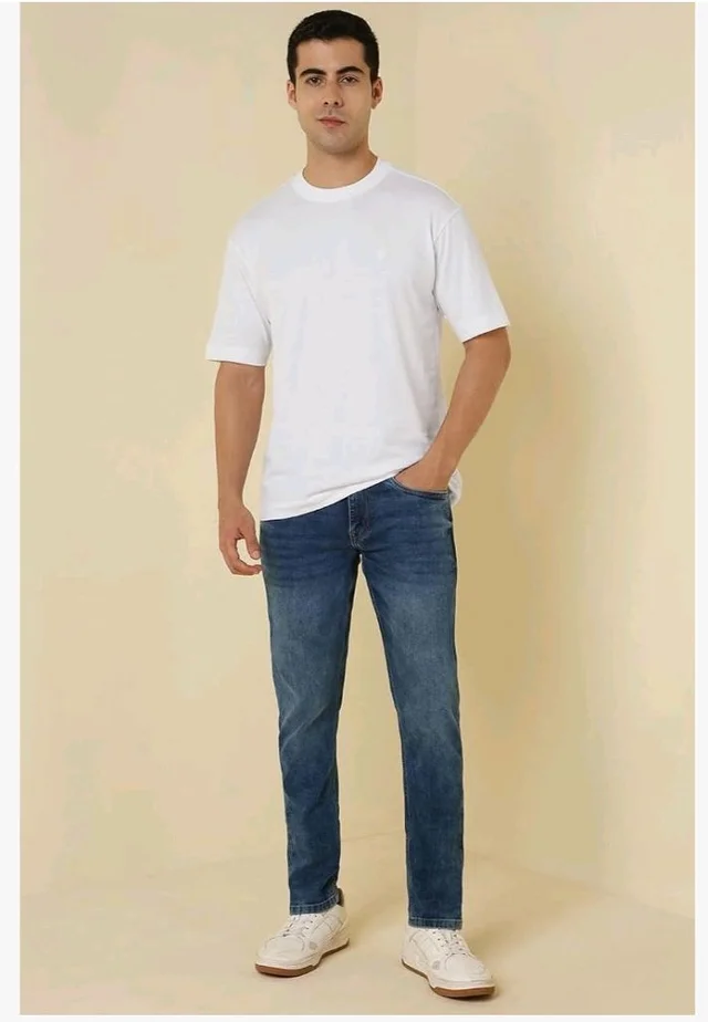 Allen Solly Men's Cotton T-Shirt | Drop Shoulder | Back Print | Regular Fit | Casual Streetwear Style
- L