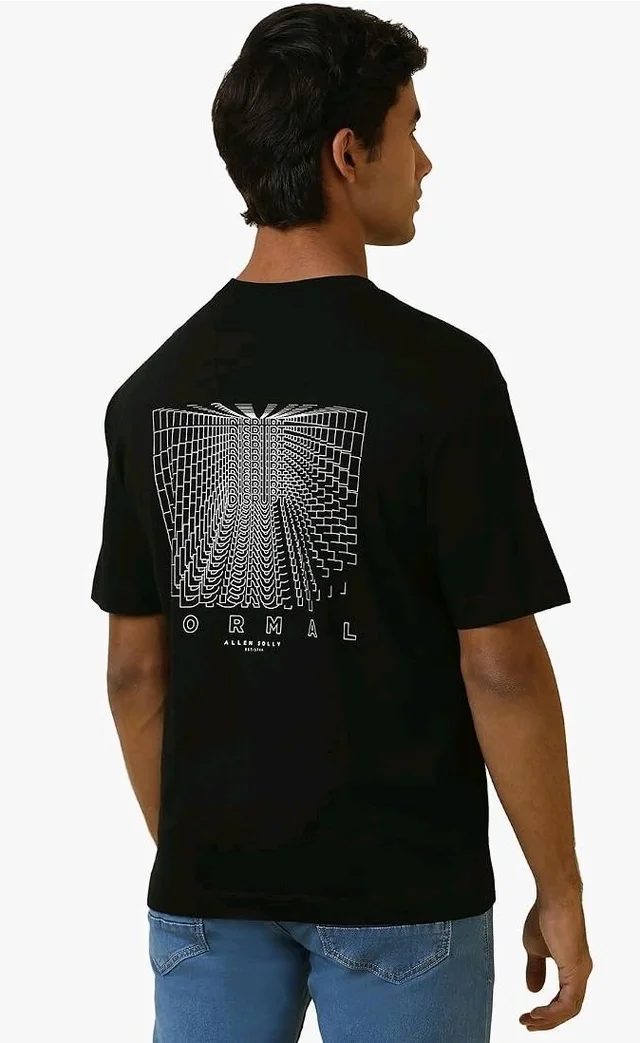 Allen Solly Men's Cotton T-Shirt | Drop Shoulder | Back Print | Regular Fit | Casual Streetwear Style
- L