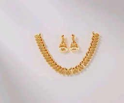 ZENEME Gold Plated Brass Gold Toned Floral Necklace Set with AD American Diamond for Women & Girls