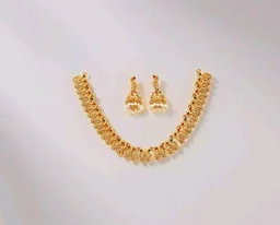 ZENEME Gold Plated Brass Gold Toned Floral Necklace Set with AD American Diamond for Women & Girls