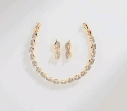 ZENEME Women American Diamond Studded Intrcately Designed Leaf Shaped Necklace With Earring Jewellery Set For Women and Girl (Style 4)