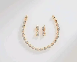 ZENEME Women American Diamond Studded Intrcately Designed Leaf Shaped Necklace With Earring Jewellery Set For Women and Girl (Style 4)