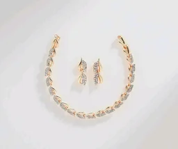 ZENEME Women American Diamond Studded Intrcately Designed Leaf Shaped Necklace With Earring Jewellery Set For Women and Girl (Style 4)