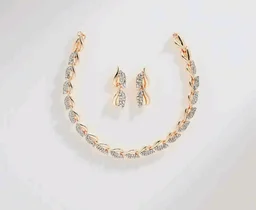 ZENEME Women American Diamond Studded Intrcately Designed Leaf Shaped Necklace With Earring Jewellery Set For Women and Girl (Style 4)