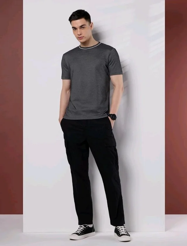 Symbol Premium Men's Cotton Rich Textured T-Shirt - Regular Fit | Pique Knit | Round Neck (Available in Plus Sizes)
- M