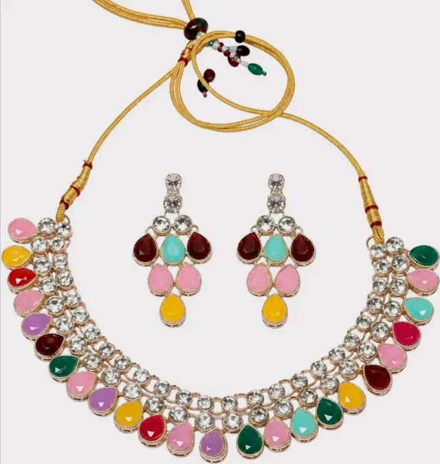 Necklace Set with Earrings Adjustable Dori Closure, Ethnic Wedding Jewellery,