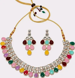 Necklace Set with Earrings Adjustable Dori Closure, Ethnic Wedding Jewellery,
