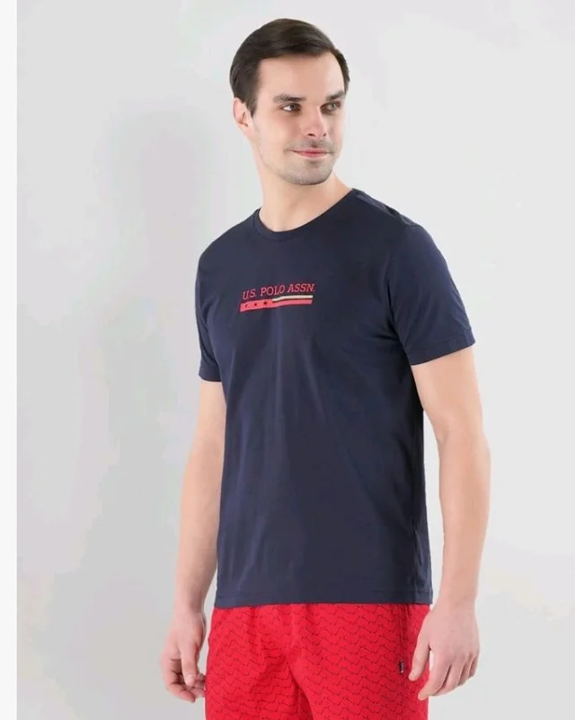 U.S. Polo ASSN. Men's LE001 Cotton Regular Fit Crew Neck Brand Print Lounge T-Shirt
- S