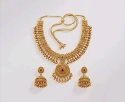 Gold-Plated Antique Temple Jewellery Set for Women - Traditional Necklace with Large Peacock Pendant & Matching Jhumka Earrings | Ethnic Festive & Bridal Wear Set with Ruby & Emerald Accents