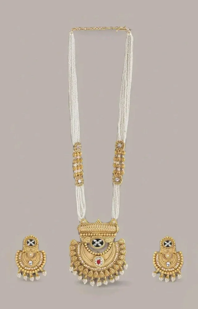 Rubans Gold Plated Pearl Necklace for Women Long Traditional Set Party