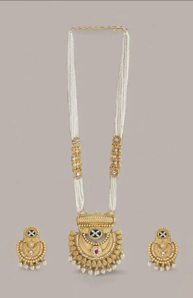 Rubans Gold Plated Pearl Necklace for Women Long Traditional Set Party