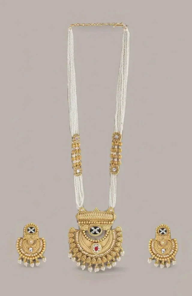 Rubans Gold Plated Pearl Necklace for Women Long Traditional Set Party
