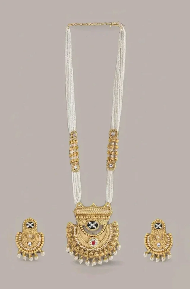 Rubans Gold Plated Pearl Necklace for Women Long Traditional Set Party