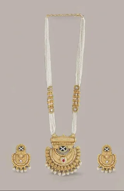 Rubans Gold Plated Pearl Necklace for Women Long Traditional Set Party