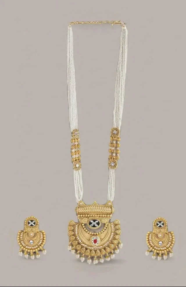 Rubans Gold Plated Pearl Necklace for Women Long Traditional Set Party