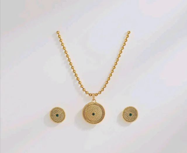 Rubans Necklace Set Gold Plated Green Golden Beaded Traditional Gift for Women and Girls Festive Wedding Ethnic