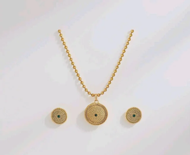 Rubans Necklace Set Gold Plated Green Golden Beaded Traditional Gift for Women and Girls Festive Wedding Ethnic