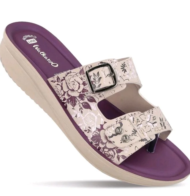 WALKAROO Slip-on Sandals for Women|Lightweight PU Wedge Sole, Comfortable Sandal|Walking, Shopping, Travel, Casual Wear Sandal-WLR74019-Plum - 7