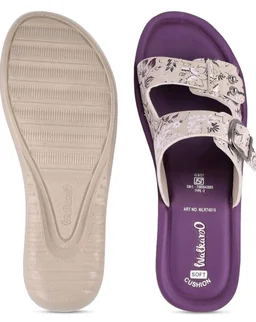 WALKAROO Slip-on Sandals for Women|Lightweight PU Wedge Sole, Comfortable Sandal|Walking, Shopping, Travel, Casual Wear Sandal-WLR74019-Plum - 7