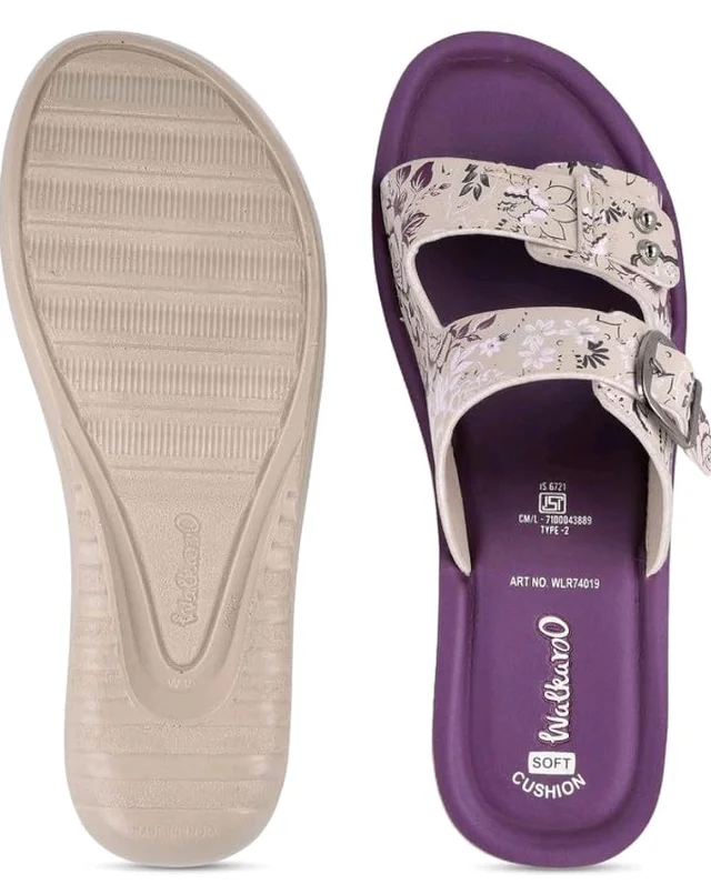 WALKAROO Slip-on Sandals for Women|Lightweight PU Wedge Sole, Comfortable Sandal|Walking, Shopping, Travel, Casual Wear Sandal-WLR74019-Plum - 7