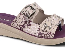 WALKAROO Slip-on Sandals for Women|Lightweight PU Wedge Sole, Comfortable Sandal|Walking, Shopping, Travel, Casual Wear Sandal-WLR74019-Plum - 7
