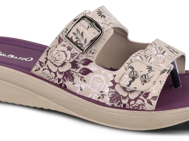 WALKAROO Slip-on Sandals for Women|Lightweight PU Wedge Sole, Comfortable Sandal|Walking, Shopping, Travel, Casual Wear Sandal-WLR74019-Plum - 7