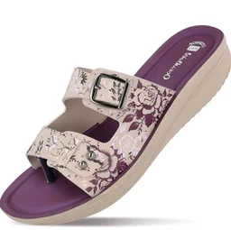 WALKAROO Slip-on Sandals for Women|Lightweight PU Wedge Sole, Comfortable Sandal|Walking, Shopping, Travel, Casual Wear Sandal-WLR74019-Plum - 7