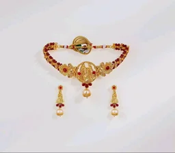 Estele Gehena Gold Plated Radha Krishan Floral Designer Aritifical Stones Choker Necklace Set for Girls and Women