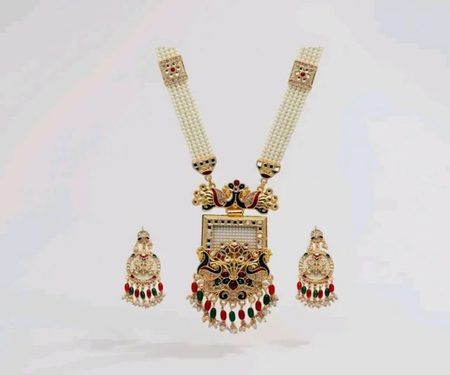 1
Bridal Rani Haar Kundan Necklace Set for Women | Traditional Long Pearl Jewelry with Earrings |Ethnic Indian Wedding Jewelry Set – OSSP-0529-IGMC NKER