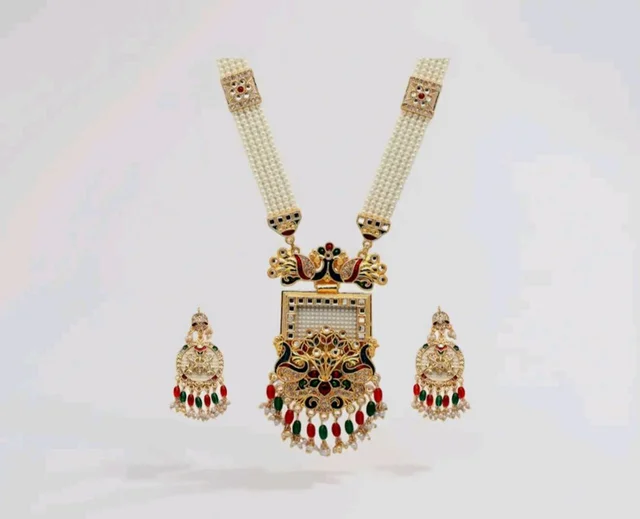 1
Bridal Rani Haar Kundan Necklace Set for Women | Traditional Long Pearl Jewelry with Earrings |Ethnic Indian Wedding Jewelry Set – OSSP-0529-IGMC NKER