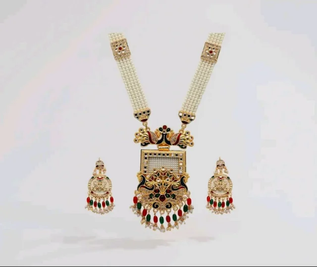 1
Bridal Rani Haar Kundan Necklace Set for Women | Traditional Long Pearl Jewelry with Earrings |Ethnic Indian Wedding Jewelry Set – OSSP-0529-IGMC NKER