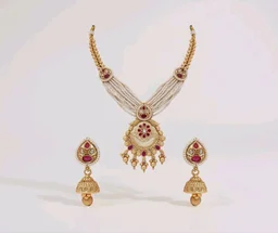 Jewels Gold Plated Traditional Antique Brass Floral design Pearl Necklace With Jhumki Earring Jewellery Set for Women