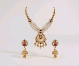 Jewels Gold Plated Traditional Antique Brass Floral design Pearl Necklace With Jhumki Earring Jewellery Set for Women
