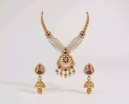 Jewels Gold Plated Traditional Antique Brass Floral design Pearl Necklace With Jhumki Earring Jewellery Set for Women
