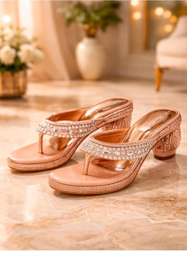 Rivelle Wedding Heel Sandal for Women | Comfortable, Stylish and Trendy | Embellished with Rhinestone | Lightweight and Fashionable | Rose Gold Bridal Sandal - 6
