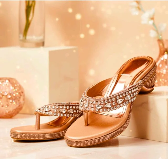Rivelle Wedding Heel Sandal for Women | Comfortable, Stylish and Trendy | Embellished with Rhinestone | Lightweight and Fashionable | Rose Gold Bridal Sandal - 6