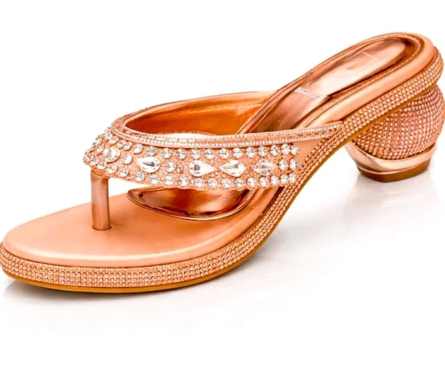 Rivelle Wedding Heel Sandal for Women | Comfortable, Stylish and Trendy | Embellished with Rhinestone | Lightweight and Fashionable | Rose Gold Bridal Sandal - 6