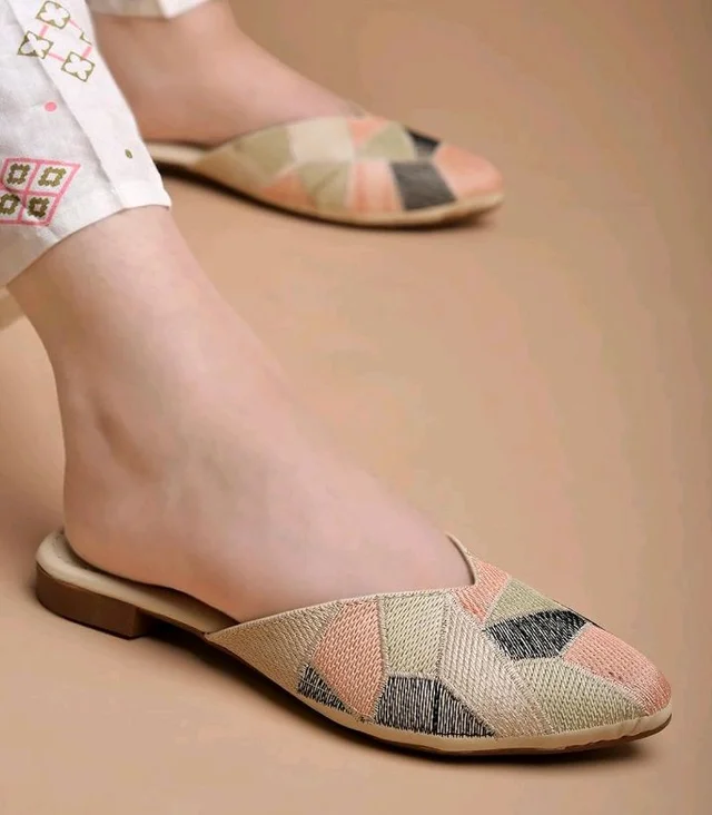 Shoetopia Women's Ethnic Slip-On Mules Embroidered Flat Sandal with Low Heel – Stylish & Comfortable Casual Footwear
- 7
