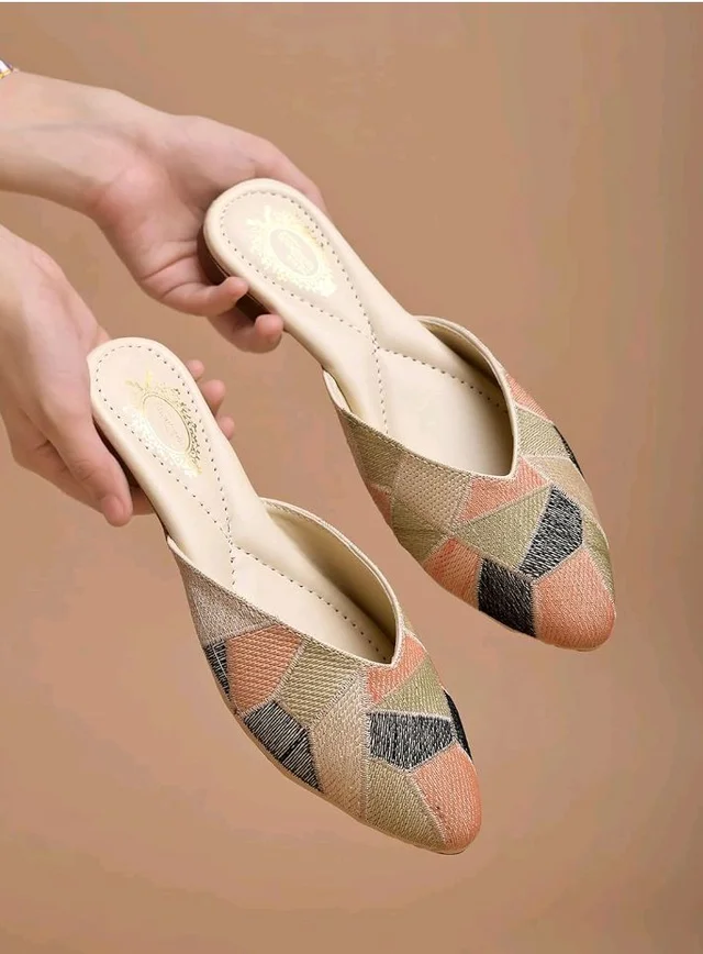 Shoetopia Women's Ethnic Slip-On Mules Embroidered Flat Sandal with Low Heel – Stylish & Comfortable Casual Footwear
- 7