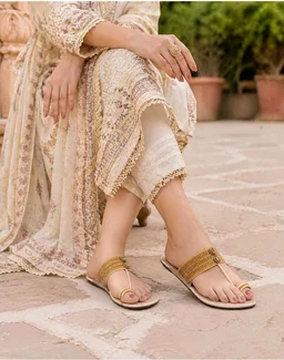 Ladies Hub Kolhapuri Chappal Women Mustard Yellow Embellished Toe Ring Slip On Ethnic Flat Sandals - 6