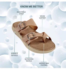 KazarMax Women Magnolia Lightweight Double Strap | Cushioned | Bounce Back | Comfortable Flat Sandals
- 6
