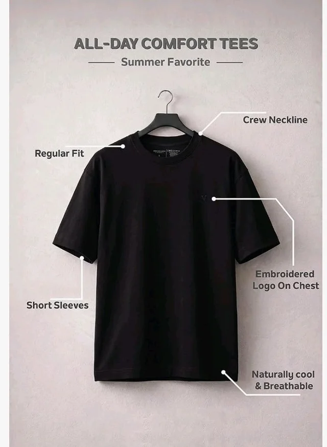 Van Heusen Men’s Crew Neck T-Shirt – Soft & Breathable Cotton | Regular Fit | Comfortable Everyday Casual Wear | Short Sleeves | Summer Favorite |Solid Colors | Style 60052|Available in Pack of 1 & 2 - S