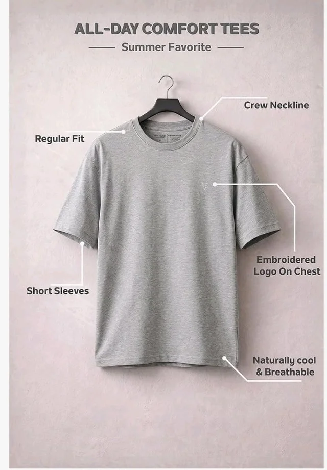 Van Heusen Men’s Crew Neck T-Shirt – Soft & Breathable Cotton | Regular Fit | Comfortable Everyday Casual Wear | Short Sleeves | Summer Favorite |Solid Colors | Style 60052|Available in Pack of 1 & 2
- S