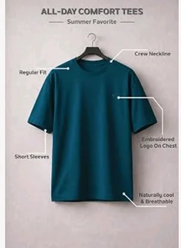 Van Heusen Men’s Crew Neck T-Shirt – Soft & Breathable Cotton | Regular Fit | Comfortable Everyday Casual Wear | Short Sleeves | Summer Favorite |Solid Colors | Style 60052|Available in Pack of 1 & 2
- M